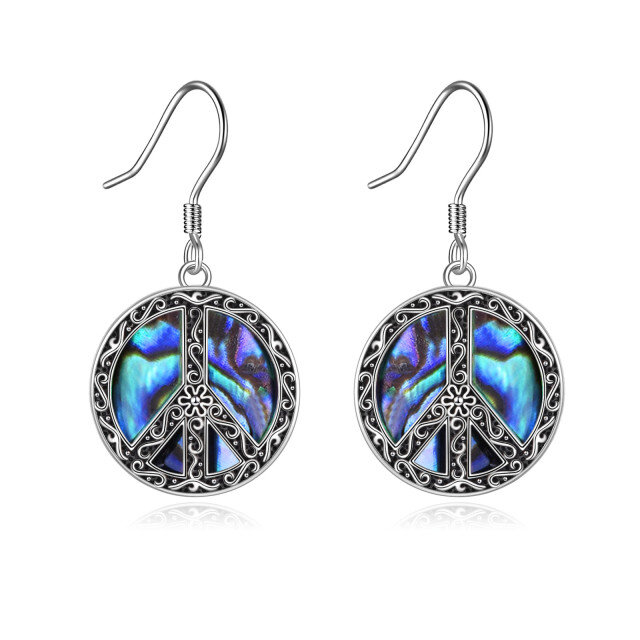 Sterling Silver Abalone Shellfish Peace Symbol Drop Earrings-3