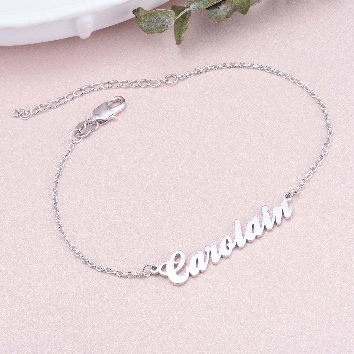 Sterling Silver with Rose Gold Plated Personalized Classic Name Pendant Bracelet-3