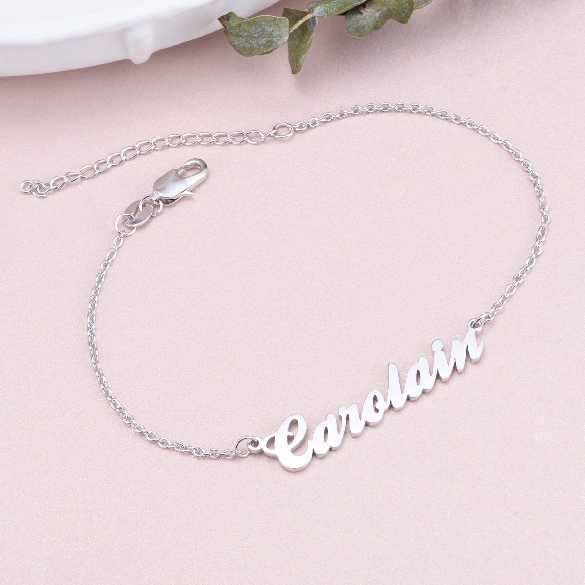 Plata de ley con baño de oro rosa Pulsera colgante personalizada con nombre clásico-3