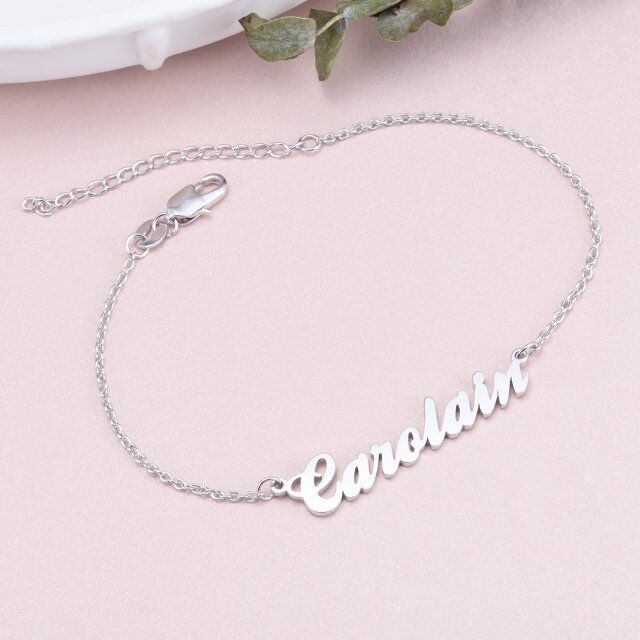 Sterling Silver with Rose Gold Plated Personalized Classic Name Pendant Bracelet-2