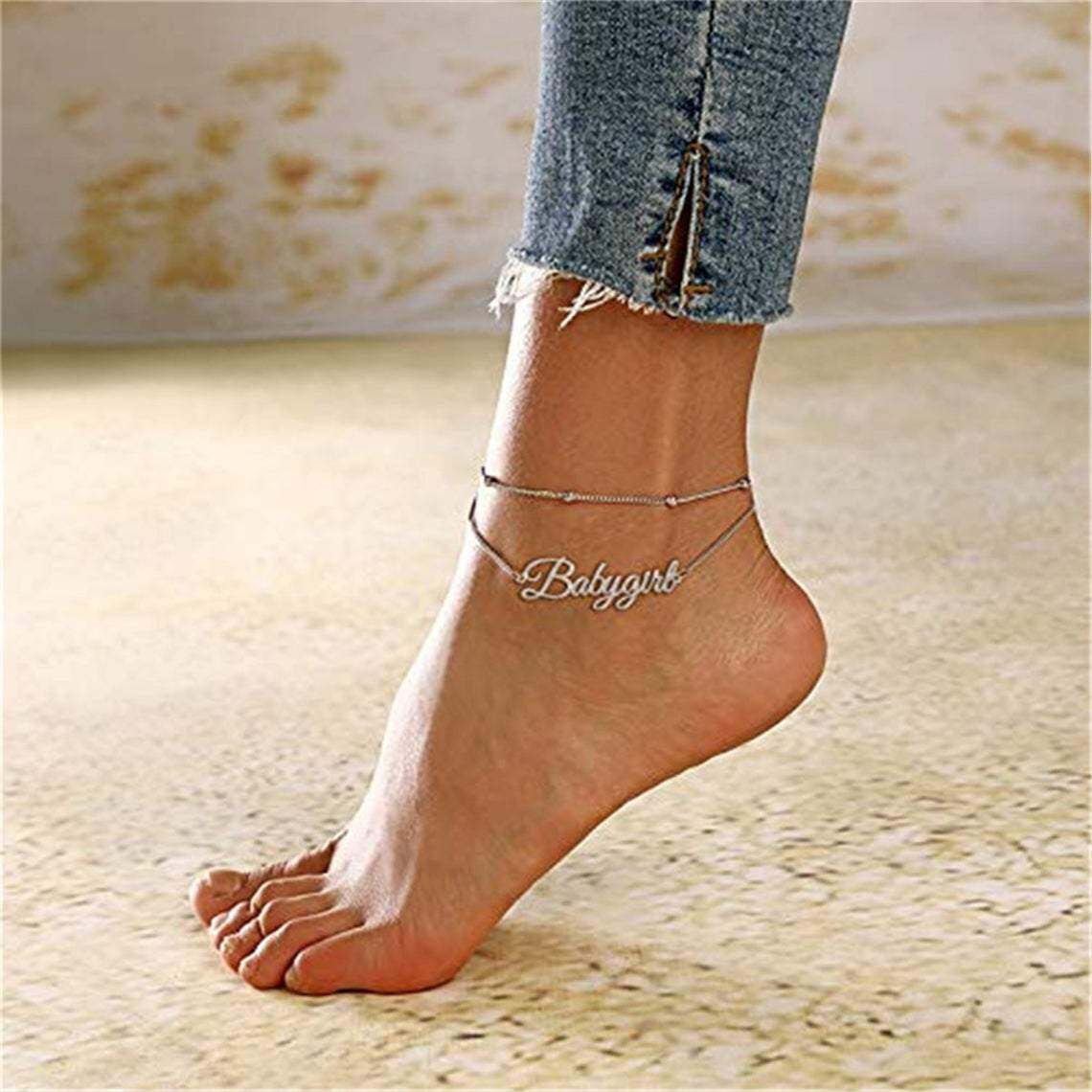 Sterling Silver Personalized Classic Name Multi-layered Anklet-2