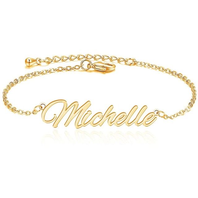 Sterling Silver with Yellow Gold Plated Personalized Classic Name Single Layer Anklet-2