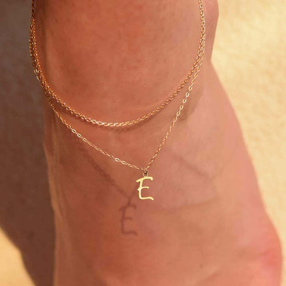 Sterling Silver with Yellow Gold Plated Personalized Initial Letter Multi-layered Anklet-2