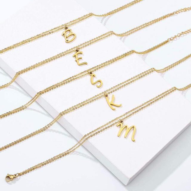 Sterling Silver with Yellow Gold Plated Personalized Initial Letter Multi-layered Anklet-6