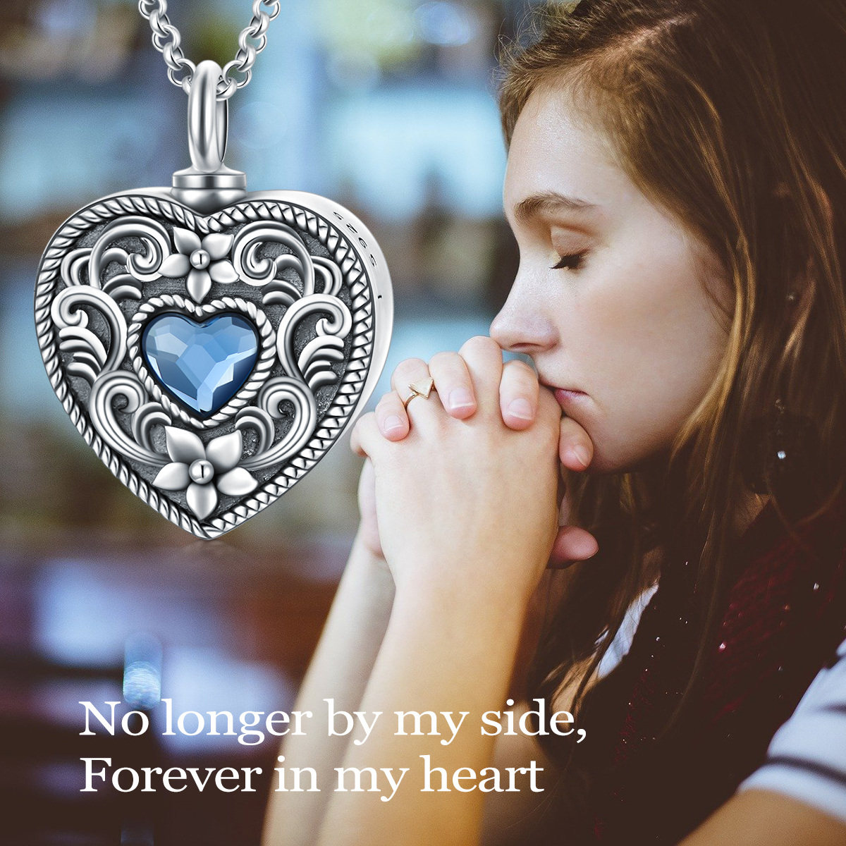Sterling Silver Crystal Heart & Daffodil Personalized Photo Locket Urn Necklace for Ashes-8