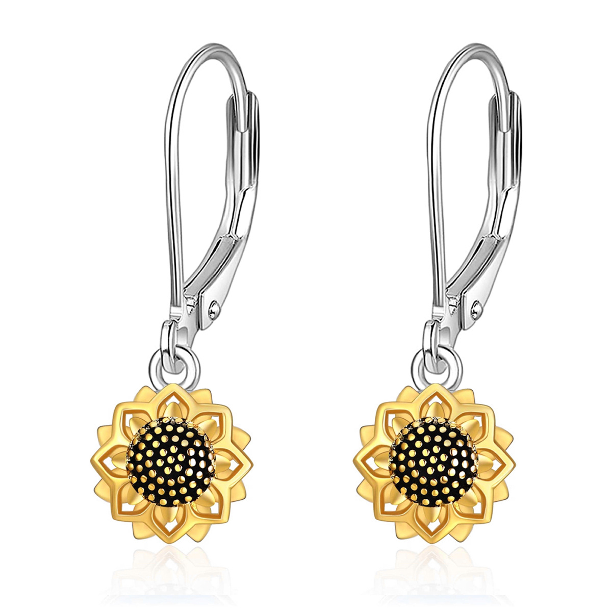 925 Sterling Silver Gold Plated Sunflower Necklace & Earrings & Ring-1