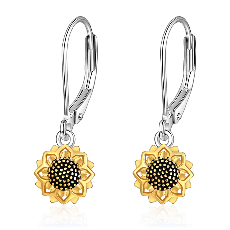 925 Sterling Silver Gold Plated Sunflower Necklace & Earrings & Ring