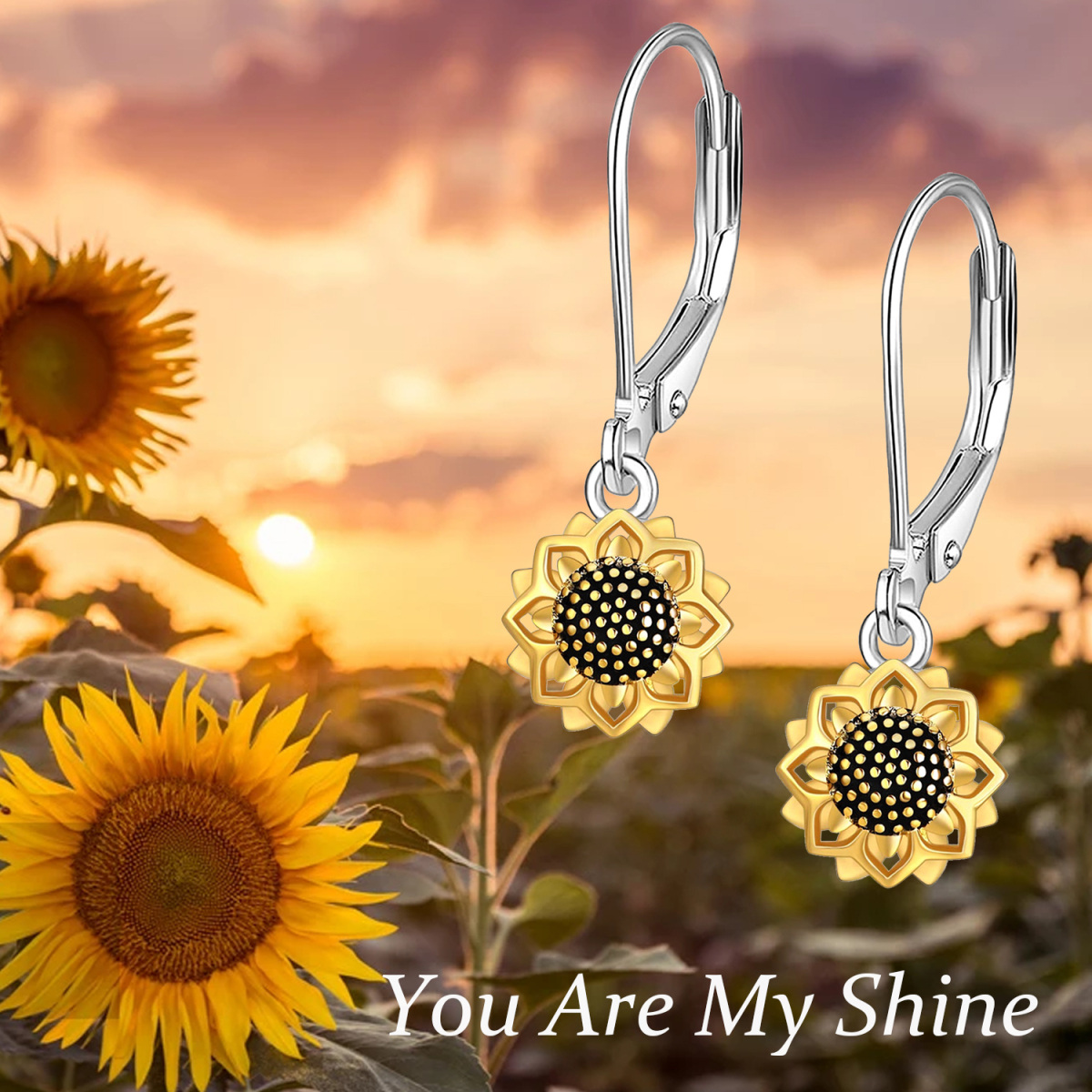 925 Sterling Silver Gold Plated Sunflower Necklace & Earrings & Ring-5