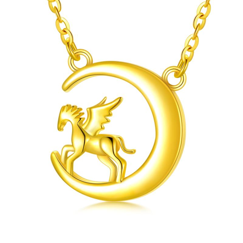 18K Gold Horse & Moon Pendant Necklace-1