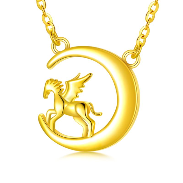 18K Gold Horse & Moon Pendant Necklace-0