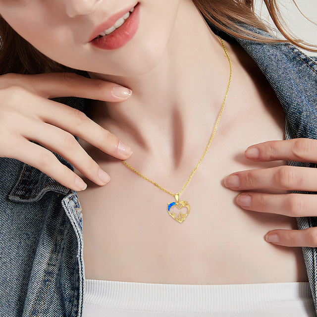 14K Gold Opal Dolphin & Heart & Mermaid Pendant Necklace-1