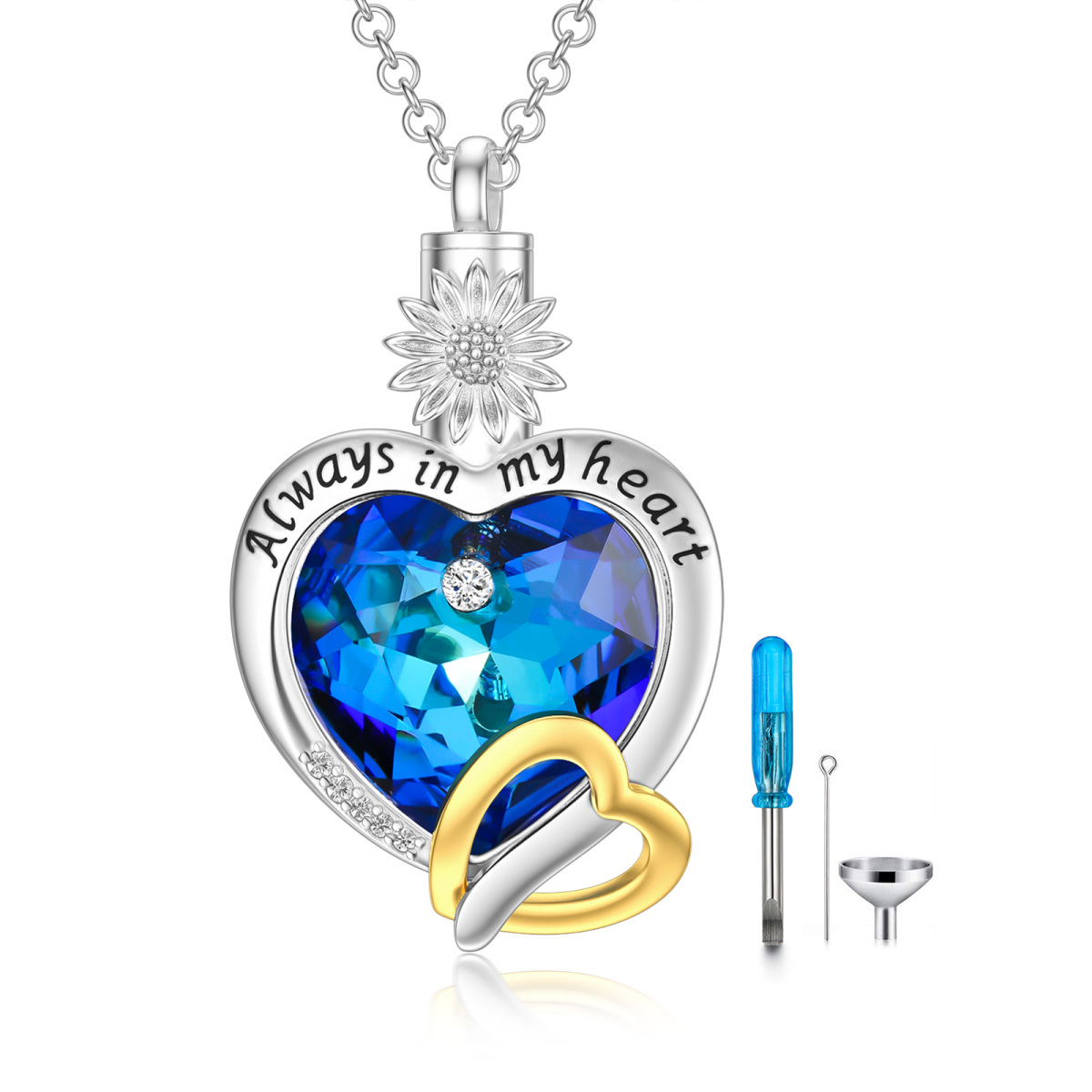 Sterling Silver Crystal Heart Urn Necklace for Ashes-1