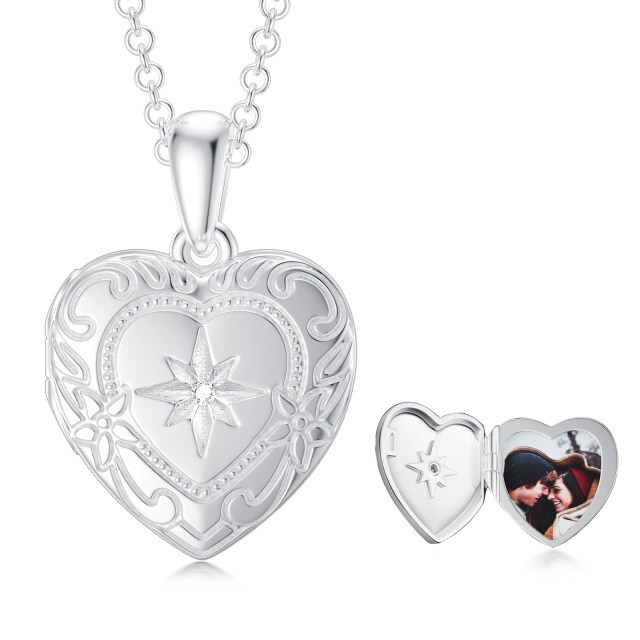 10K White Gold Zircon Personalized Photo & Heart Pendant Necklace-1