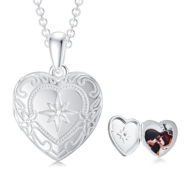 10K White Gold Zircon Personalized Photo & Heart Pendant Necklace-4