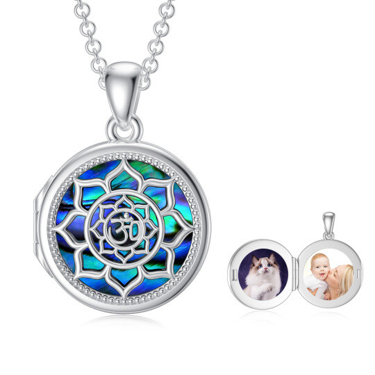 Collana con medaglione personalizzato con foto di loto e crostacei abalone in argento sterling
