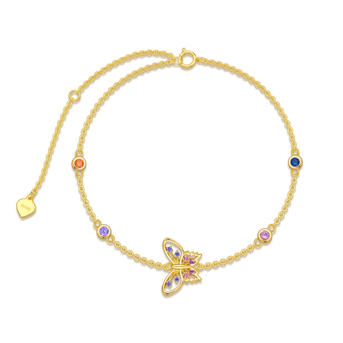 Pulsera Colgante Mariposa Zirconia Cúbica Oro 14K-1