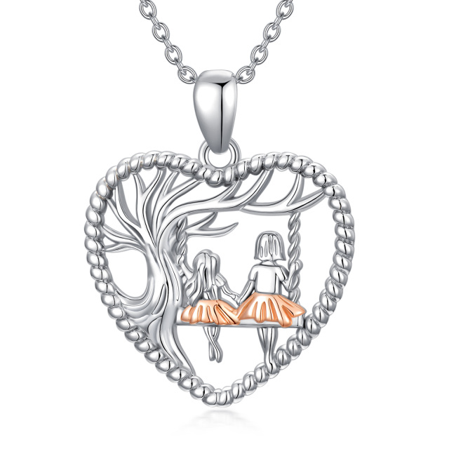 Sterling Silver Two-tone Sisters Pendant Necklace-1