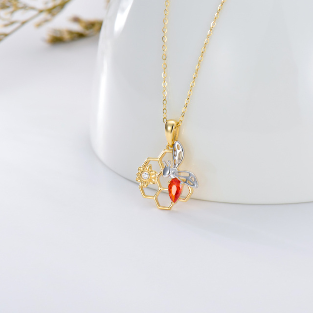 14K White Gold & Yellow Gold Cubic Zirconia Bee & Sunflower & Honeycomb Pendant Necklace-3