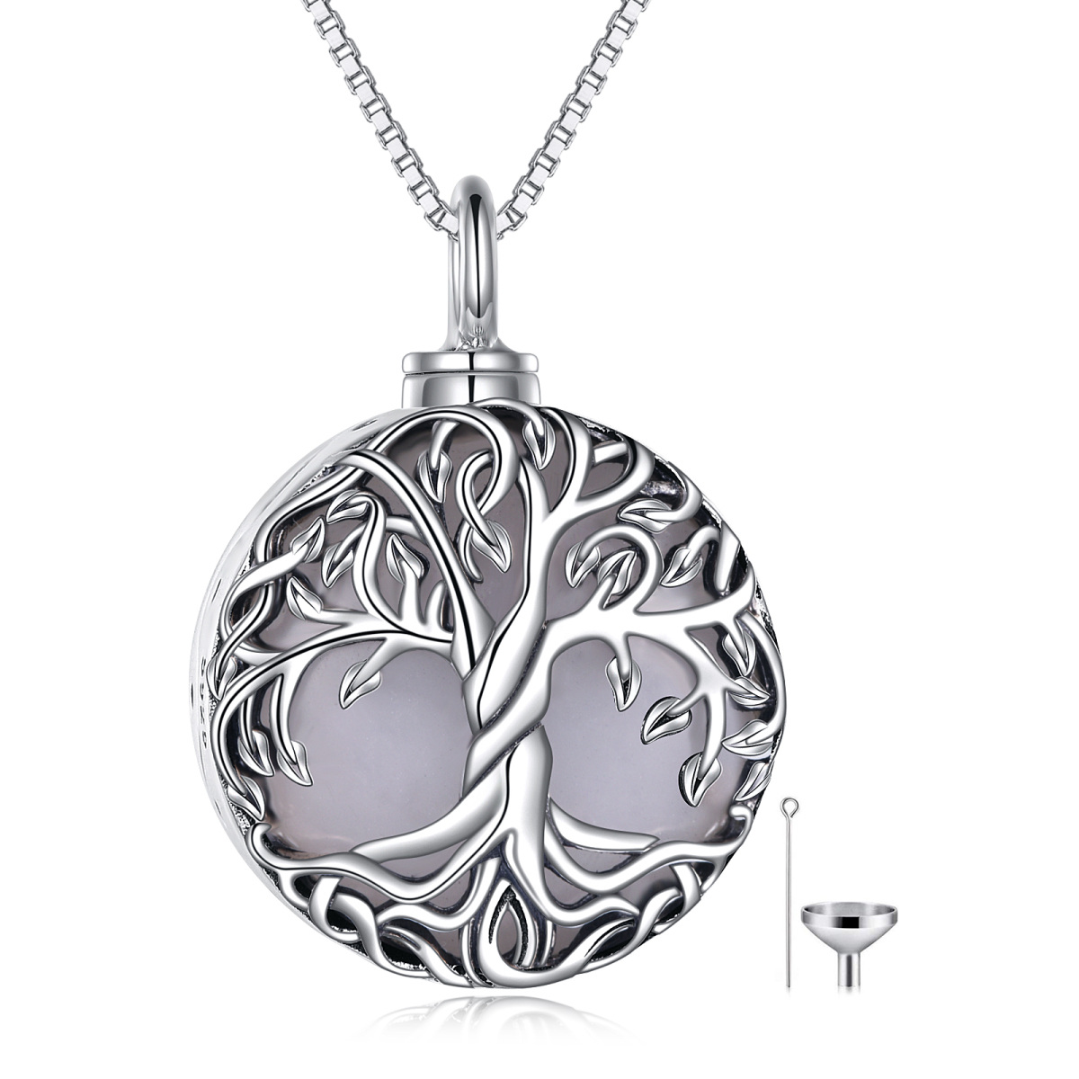 Sterling Silber Mondstein Baum des Lebens Urne Halskette für Asche-1