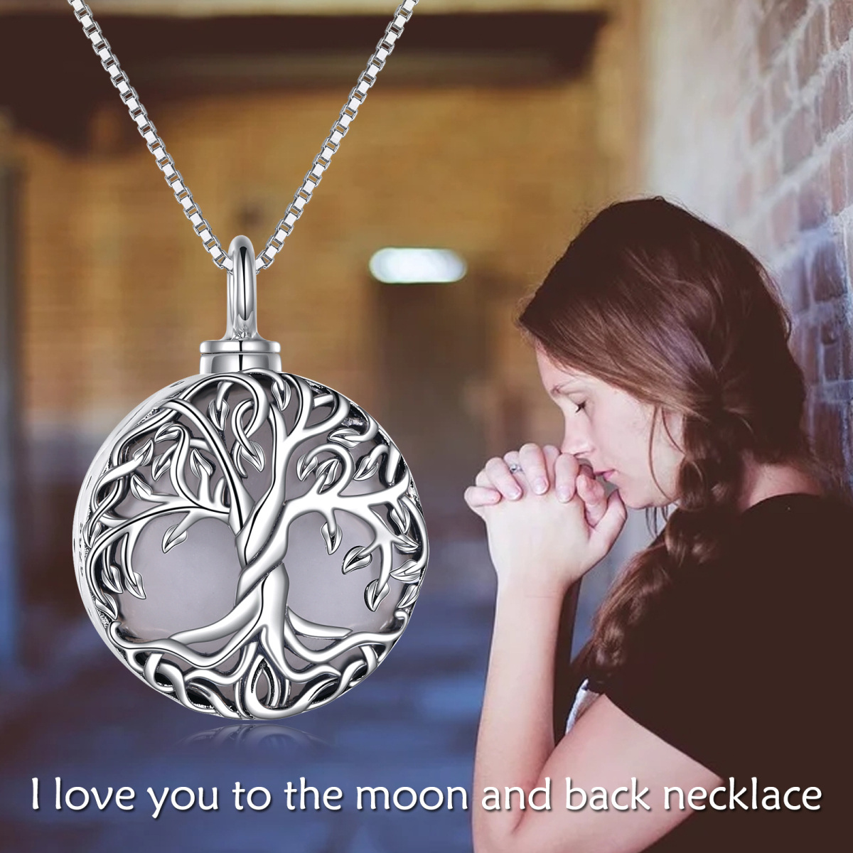 Sterling Silver Moonstone Tree Of Life Urn Necklace for Ashes-6