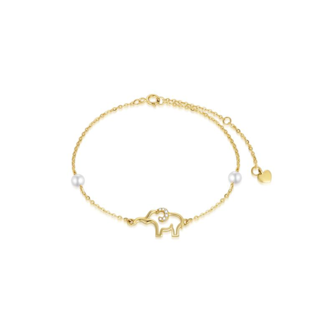 14K Gold Moissanite & Pearl Elephant Single Layer Anklet-2