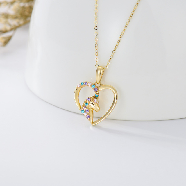 14K Gold Circular Shaped Cubic Zirconia Unicorn Pendant Necklace-1