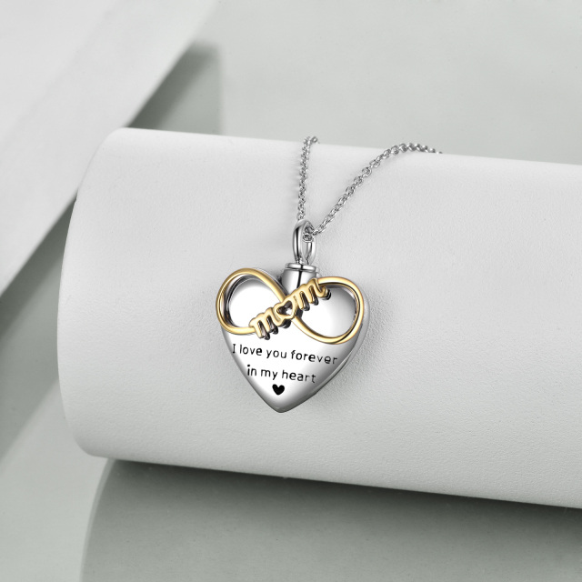 Sterling Silber zweifarbig Herz & Unendlichkeit Symbol Urne Halskette mit eingraviertem Wo-3