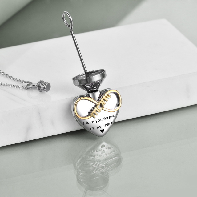 Sterling Silver Two-tone Heart & Infinity Symbol Urn Necklace for Ashes with Engraved Word-4