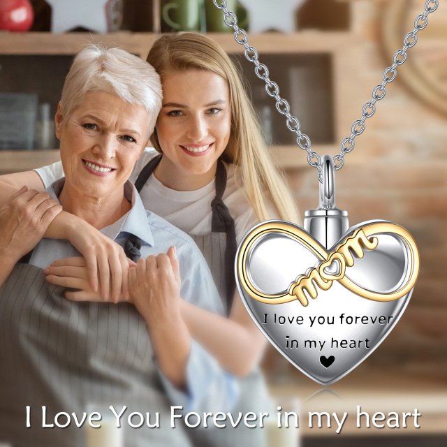 Sterling Silver Two-tone Heart & Infinity Symbol Urn Necklace for Ashes with Engraved Word-2