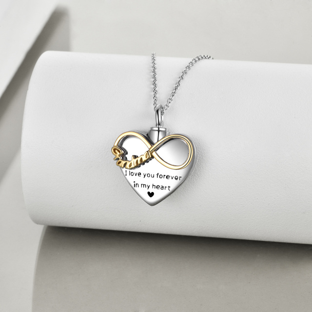 Sterling Silver Two-tone Heart & Infinity Symbol Urn Necklace for Ashes with Engraved Word-3