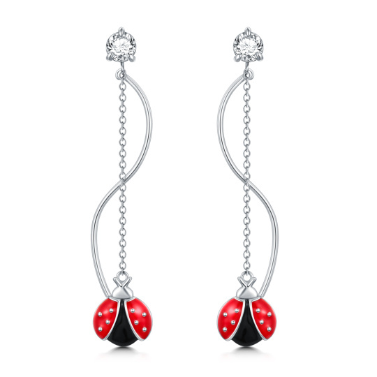  Ladybug Earrings in White Gold Plated Sterling Silver