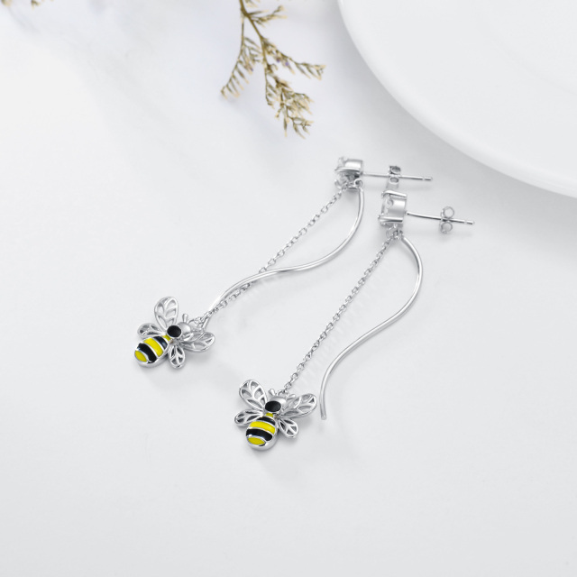 Pendants d'oreilles abeilles en argent sterling avec zircon cubique-2