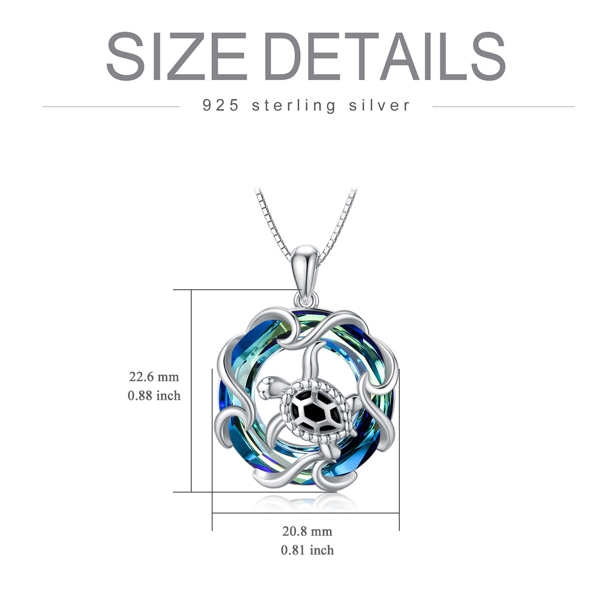 Sterling Silber kreisförmig Schildkröte Kristall Anhänger Halskette-6