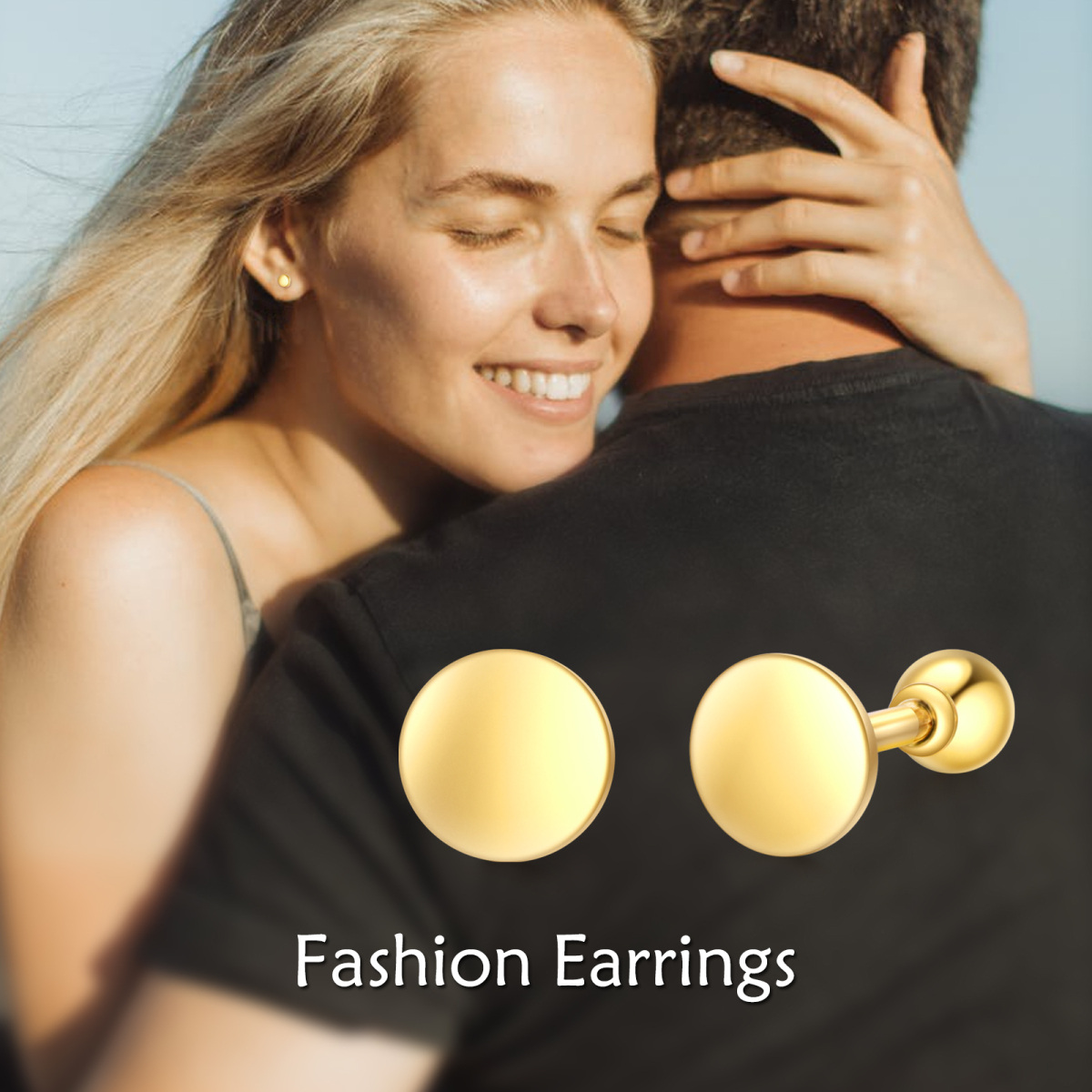 14K Gold Oval Shaped Stud Earrings-6