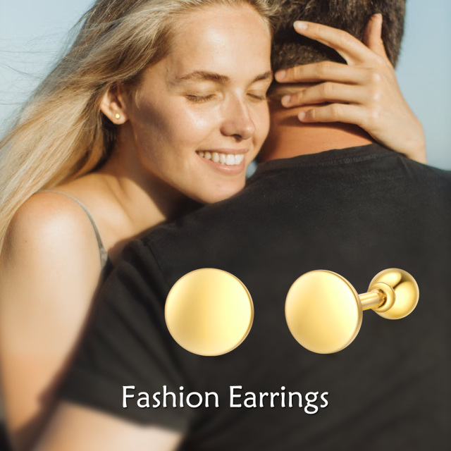 14K Gold Oval Shaped Stud Earrings-5