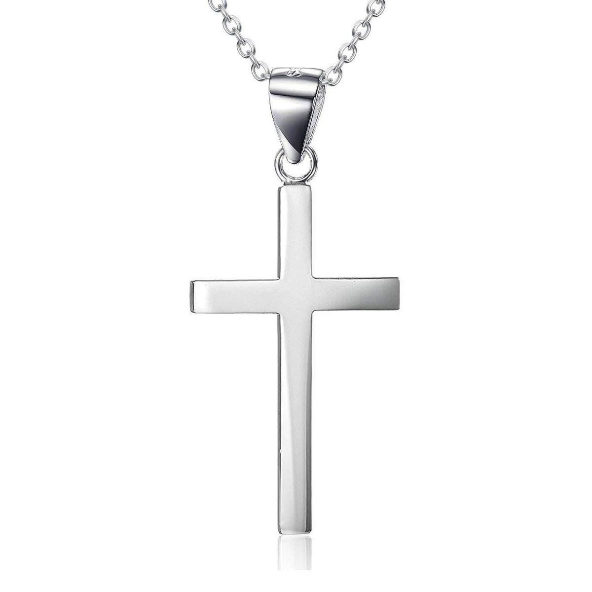 Sterling Silver Plain Cross Charm Pendant Necklace for Men Women-1