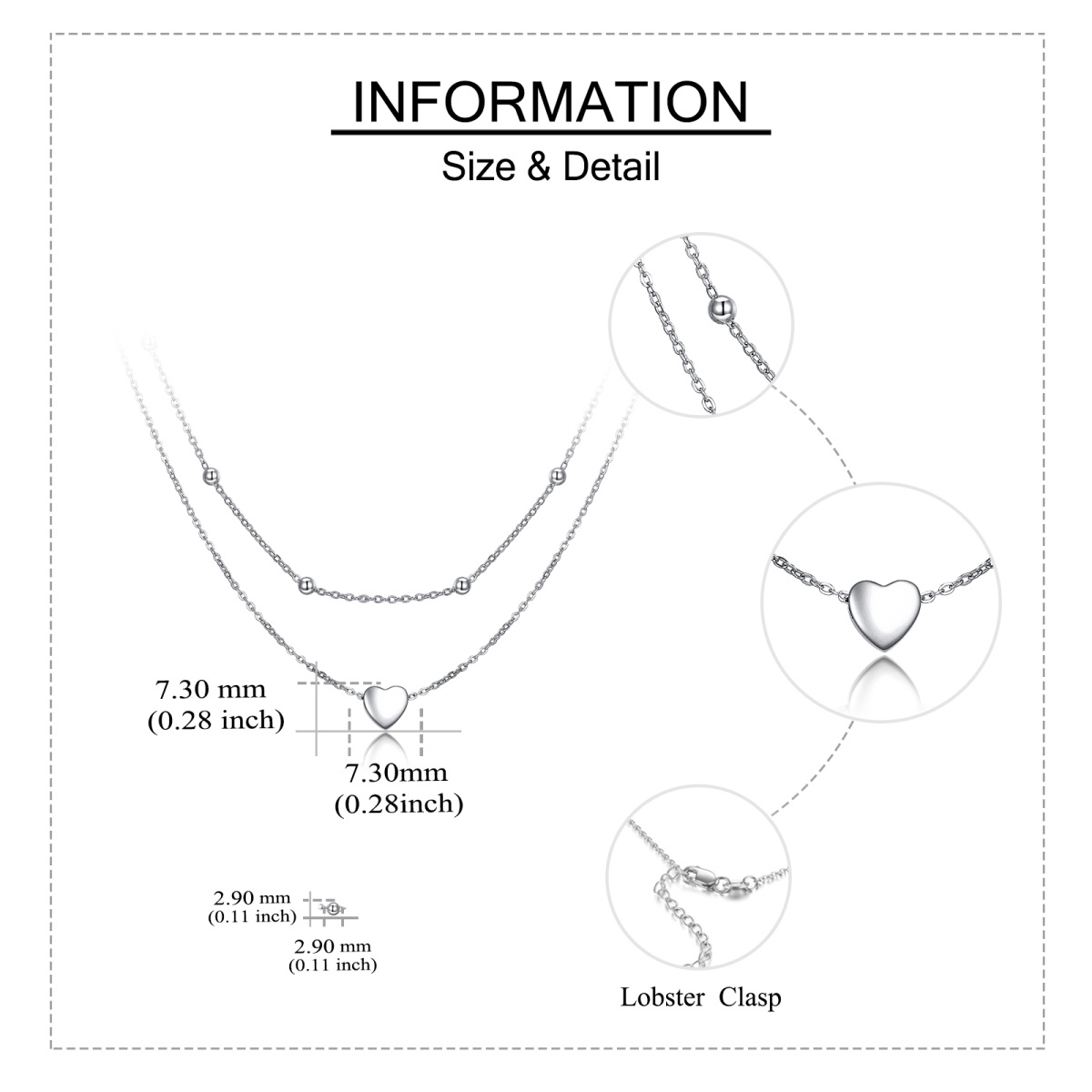 Sterling Silber Herz Perle 2 Lagen Halskette mit Bead Station Kette-6