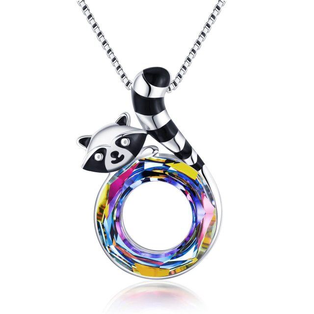 Sterling Silver Raccoon Crystal Pendant Necklace-1