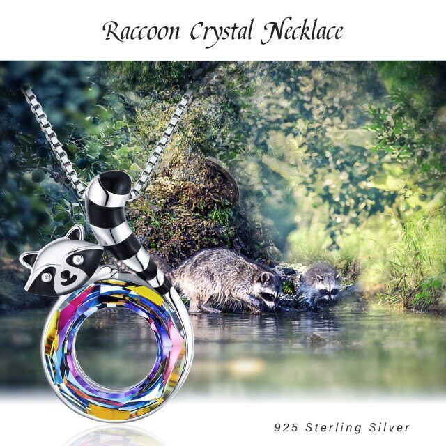 Sterling Silver Raccoon Crystal Pendant Necklace-6