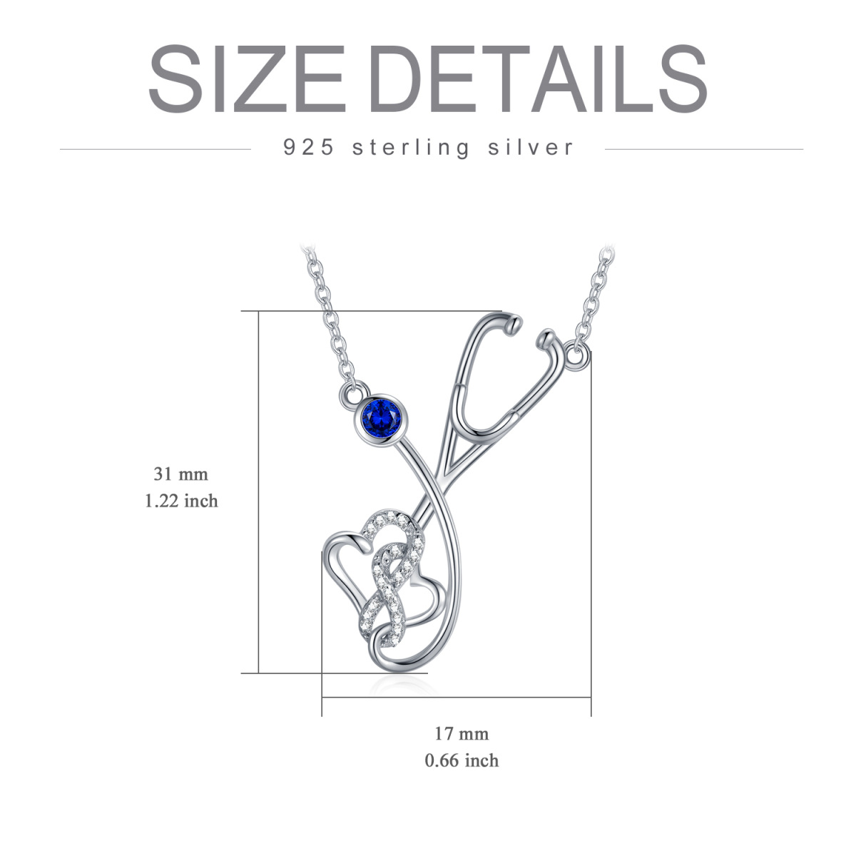 Sterling Silver Circular Shaped Cubic Zirconia Stethoscope Pendant Necklace-6