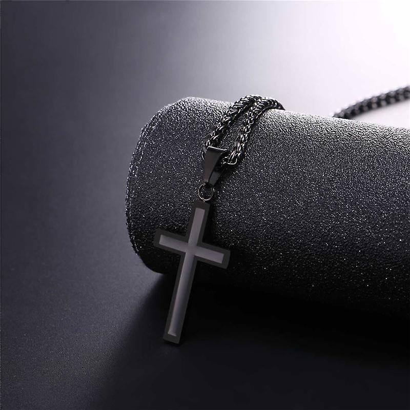 Stainless Steel with Black Color Plated Cross Pendant Necklace for Men-4