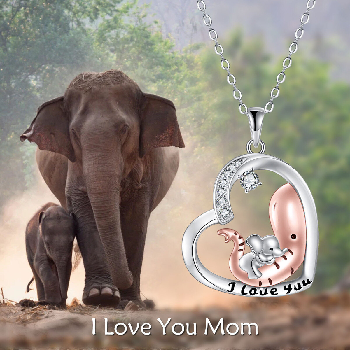 Sterling Silver Two-tone Round Cubic Zirconia Elephant Pendant Necklace-6