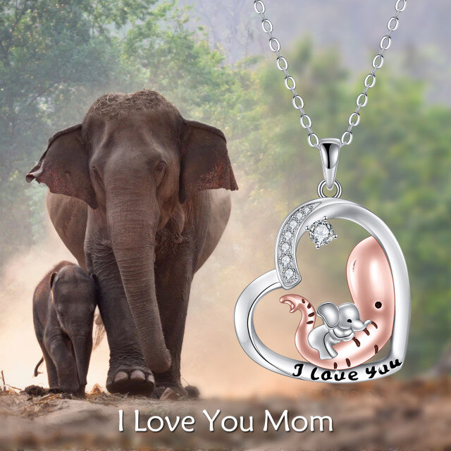 Collana con ciondolo Elefante in argento sterling bicolore a forma di cerchio con zirconia-6