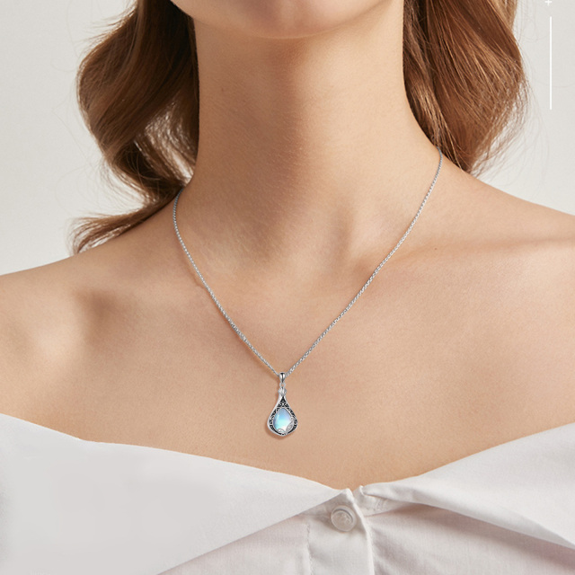 Sterling Silver Two-tone Moonstone Drop Shape Urn Necklace for Ashes-1