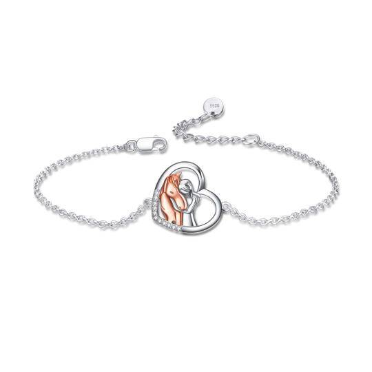 Sterling Silver Two-tone Horse & Heart Pendant Bracelet