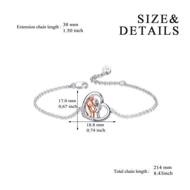 Bracelet en argent sterling avec pendentif cheval et coeur bicolore-2