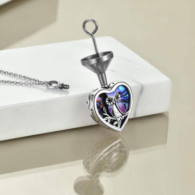 Sterling Silver Heart Shaped Abalone Shellfish Owl & Heart Urn Necklace for Ashes-3
