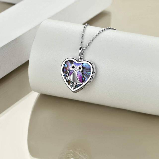 Sterling Silver Heart Shaped Abalone Shellfish Owl & Heart Urn Necklace for Ashes-2