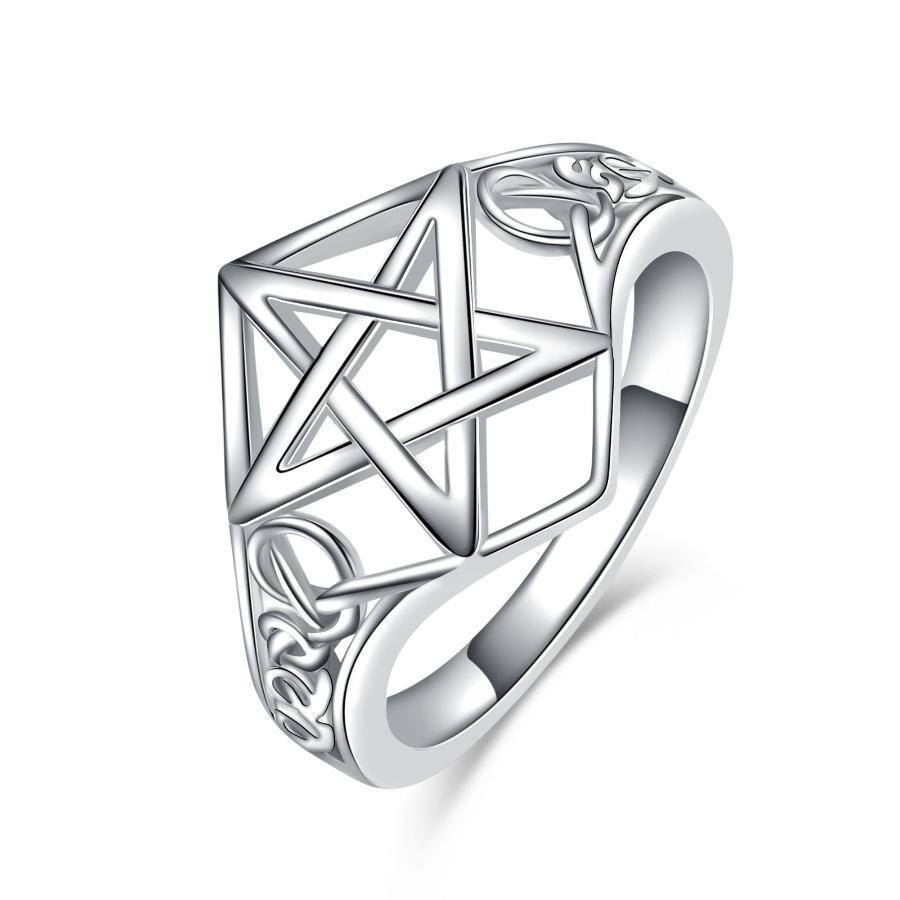 Bague pentagramme à nœud celtique en argent sterling-1