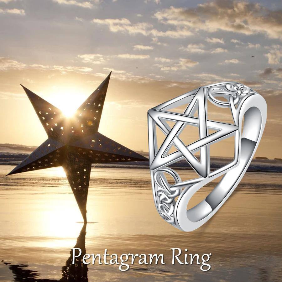 Bague pentagramme à nœud celtique en argent sterling-5